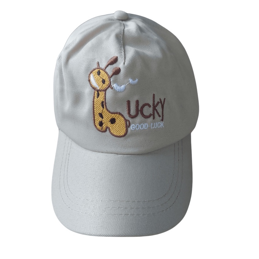 Topi Baseball Anak Bordir Lucky / Just Do It / Super Dino / Sunny Day Usia 2-10 Tahun Laki Perempuan Imut Lucu Kualitas Premium-Topi Lucky Krem