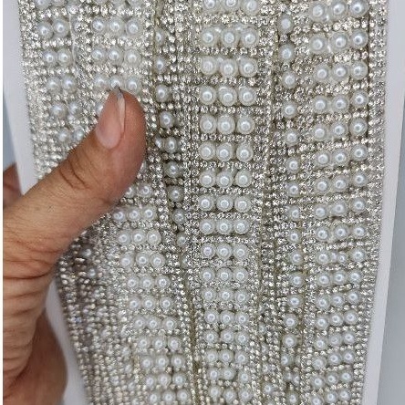 RENDA BERLIAN GOSOK SWAROVSKI SUPER MUTIARA per10cm