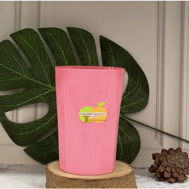 gelas plastik cantik tebal pink golden sunkist golden lemon G 5019