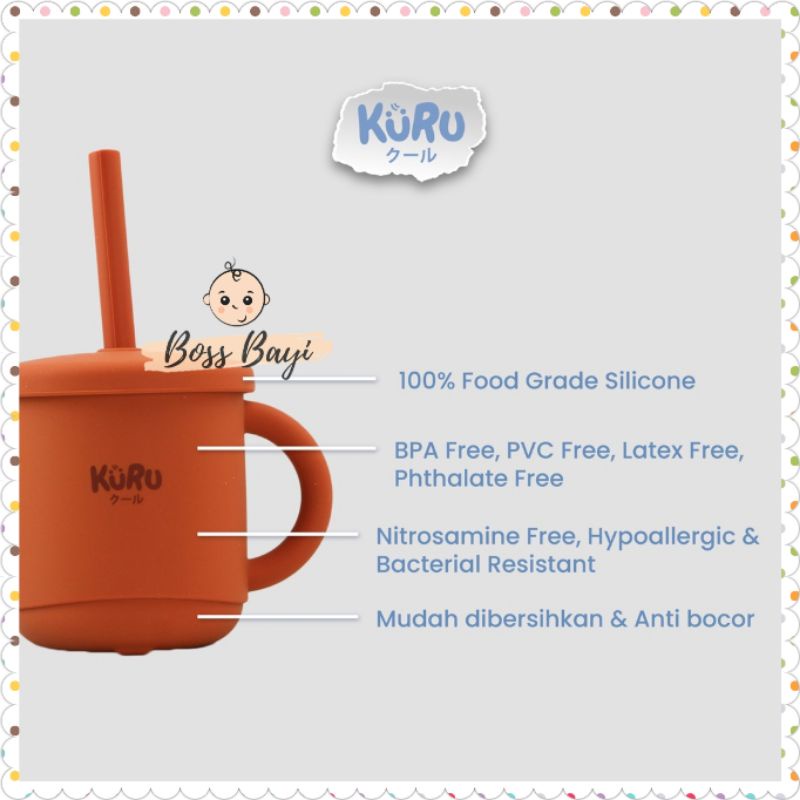 KURU BABY - Silicone Sippy Cup Set / Gelas Silikon Bayi + Straw (Sedotan)