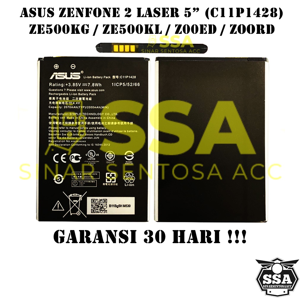 Baterai Original Asus Zenfone 2 Laser 5&quot; C11P1428 ZE500KG ZE500KL Z00ED Z00RD OEM Batre Batrai Batrei Battery Ori HP Batu Batere Garansi Murah Awet Garansi