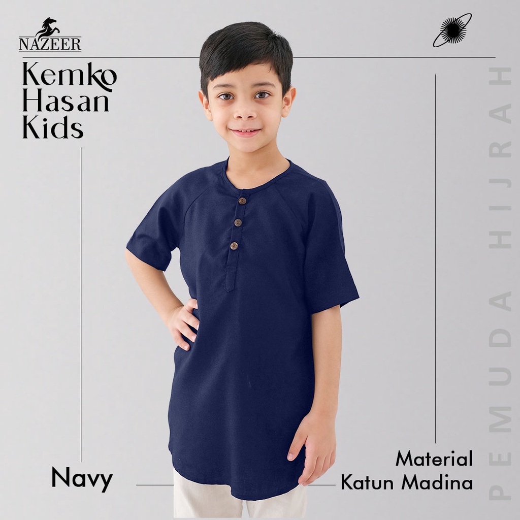 Baju Muslim Koko Kurta Anak Laki Laki HASAN KIDS Lengan Pendek NAZEER