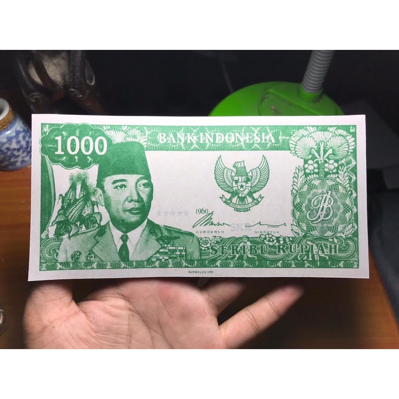 Uang Kuno Soekarno 1000 Rupiah 1960 hijau Gambar Belakang Harimau