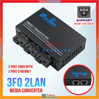 【SupportPOE】3F2E Fiber Optik Media  Converter Single Mode 2 Rj45 Dan 3 Sc Port 10/100Mbps Asli Import