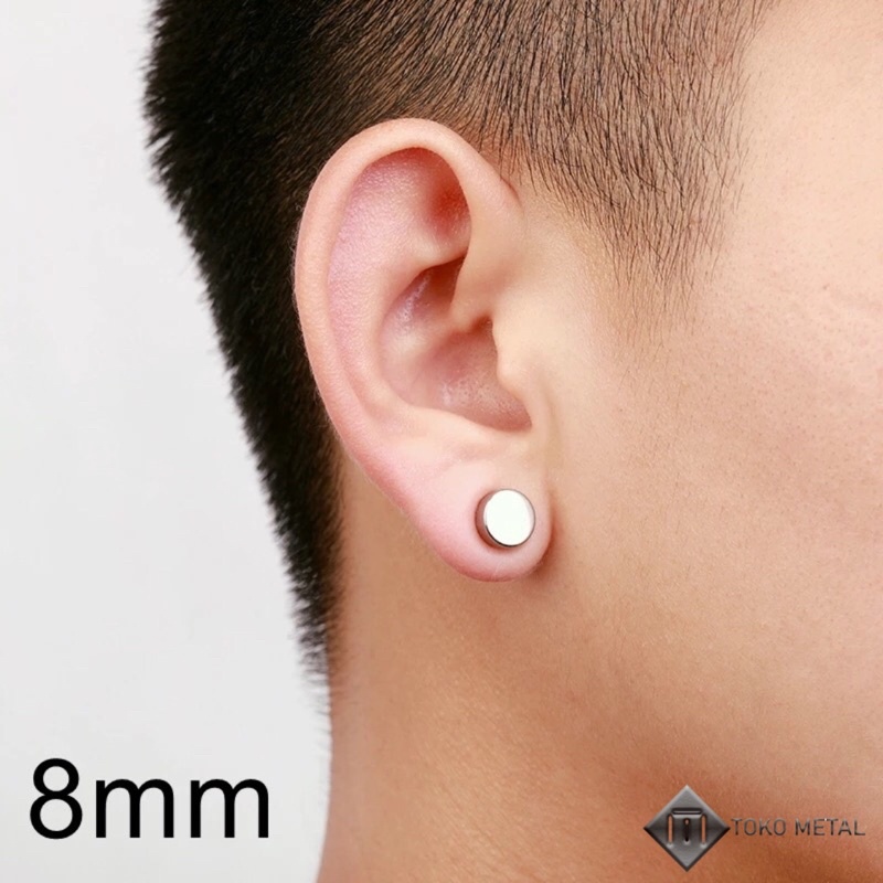 Anting Magnet 100% Titanium Anti Karat Pria Silver &amp; black [ Toko Metal ]