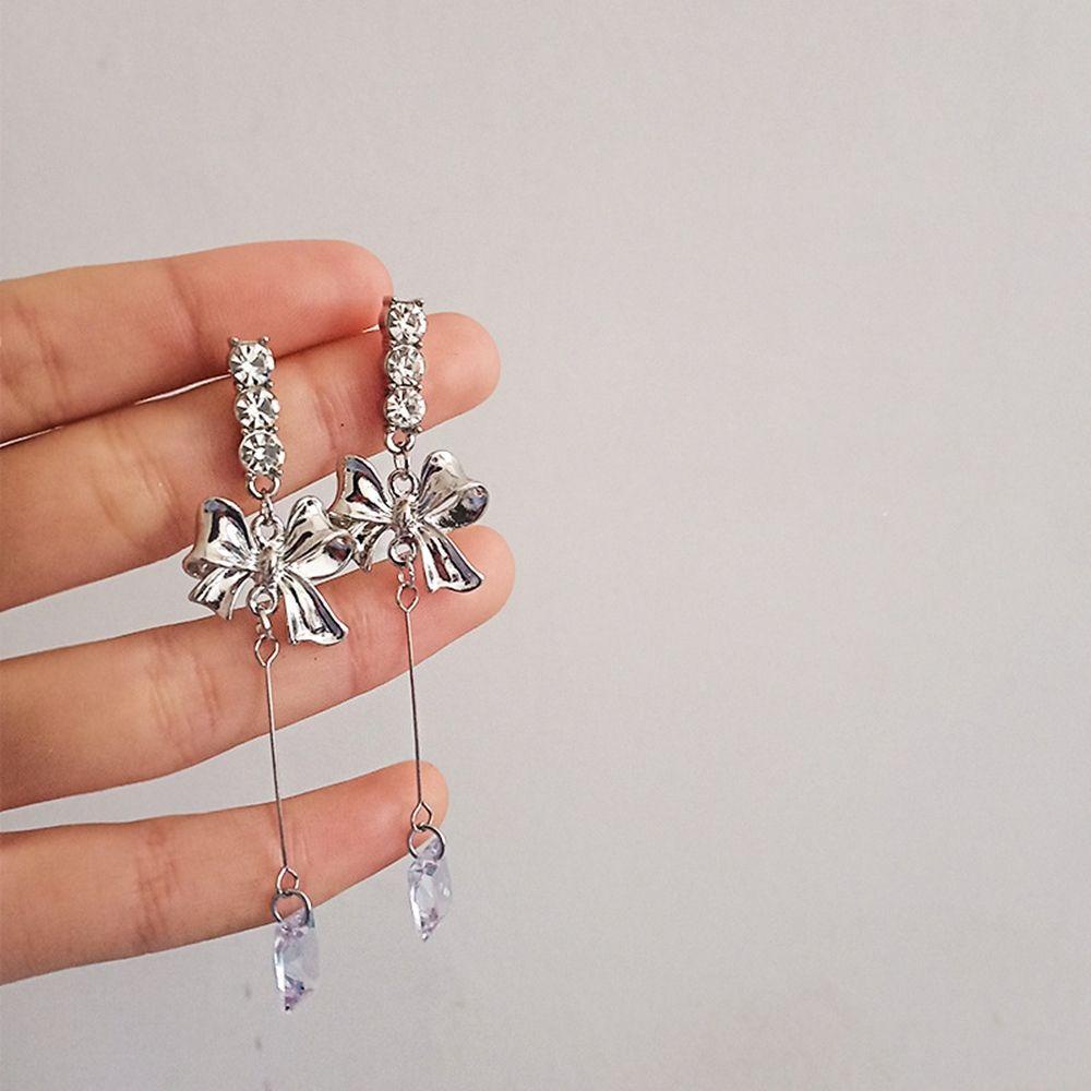 Mxbeauty Anting Busur Retro Sederhana Wanita French Bow Knot Rhinestones Anting Perempuan