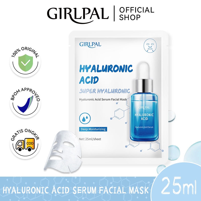 GIRLPAL HYALURONIC ACID SREUM FACIAL MASK Moisturizing Masker Face Sheet Mask Deep  Wajah Facial Skincare