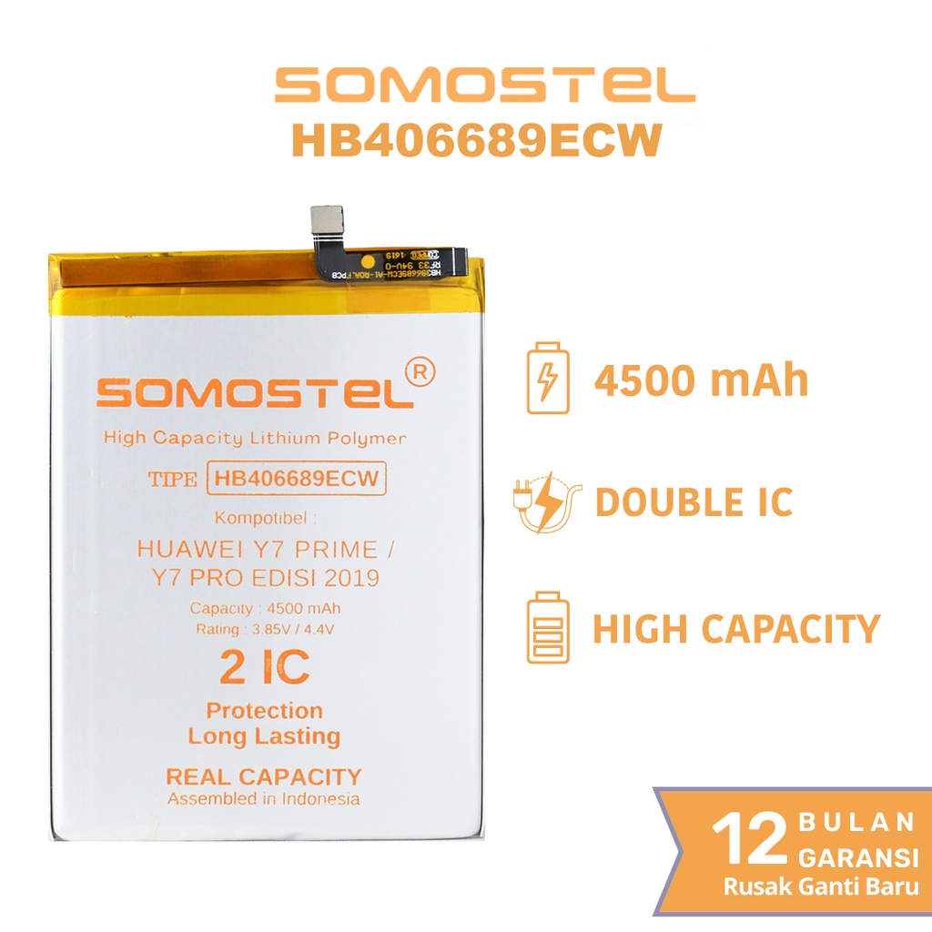 Somostel - HB406689ECW Huawei Y7 Prime / Y7 Pro Edisi 2019 / Huawei Y9 2019 - Batre Batrai Baterai