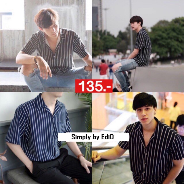 Mokokomo Kemeja Salur pria Pd 03 Kemeja Stripe Laki Laki Lengan Pendek Bahan Import