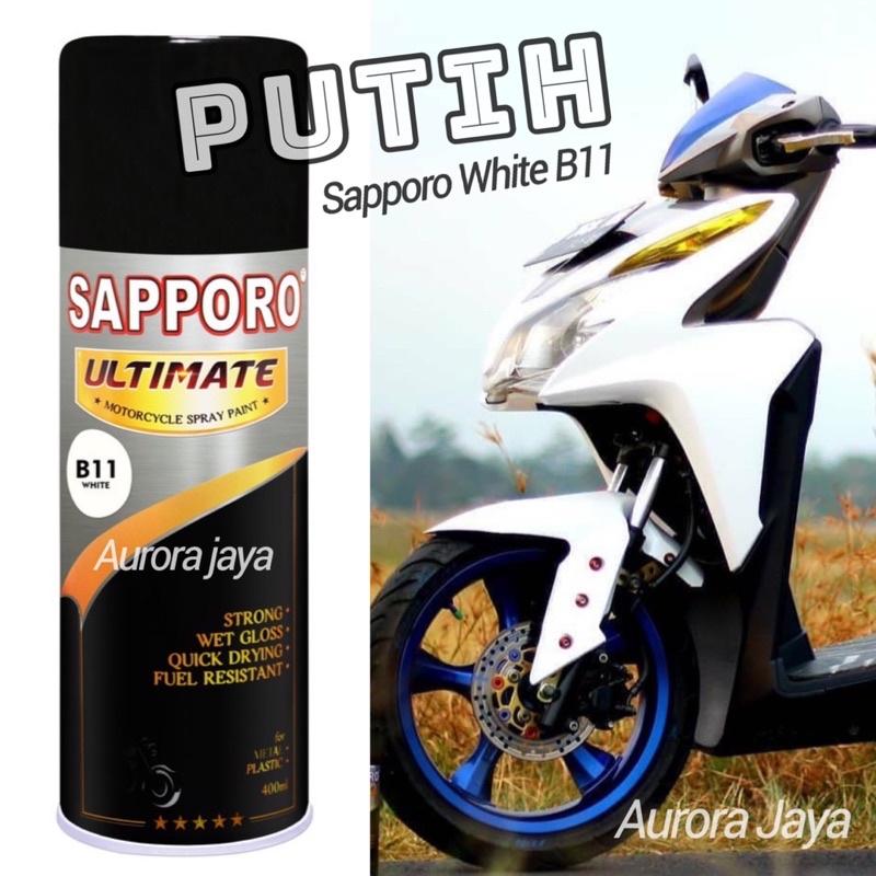 Cat Pilox Putih solid Sapporo Ultimate White B11 Putih 400ml Pilok Pylox Cat Sepeda Motor Mobil sepe