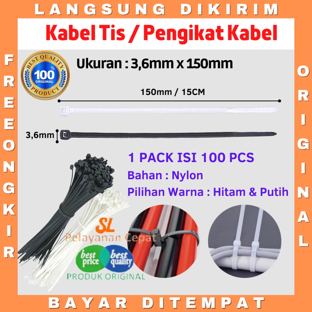 Kabel Ties Putih Hitam Cable Ties Kabel Tis Murah Kable Tis 3,6 mmX150mm 1 Pack Isi 100 pcs