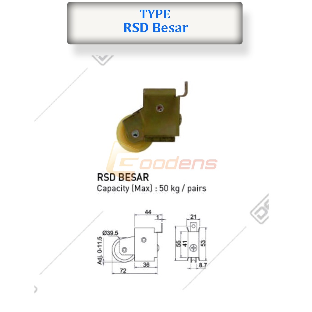 Dekson RSD Besar Roda Sliding Door Roda Pintu Aluminium