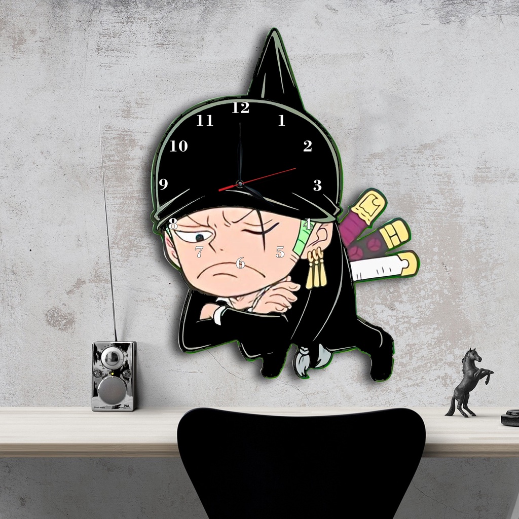 Jam Dinding Pola Unik Design Onepiece Special Edition Free Vintage Box + Baterai-Zoro