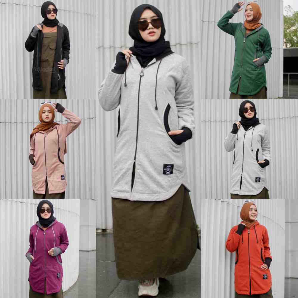 Jaket Jacket Panjang Hoodie Wanita Cewek Hijabers Muslimah Roundhand Kekinian Terbaru Hijacket ELK-0