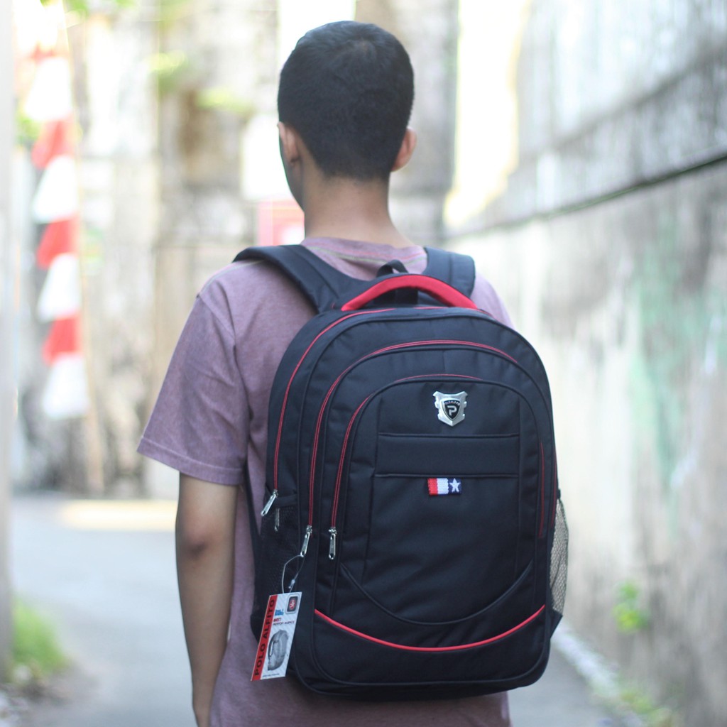 Tas Ransel Ori POLO ALFITO Bendera HITAM MERAH Backpack Laptop Tas Pria Kerja Kuliah Sekolah