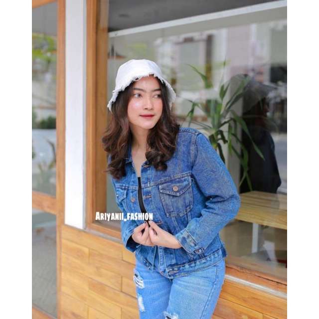 ARN - JAKET JEANS WANITA BIONDY SNOWBLACK CROP DENIM MURAH KEKINIAN Korean Style