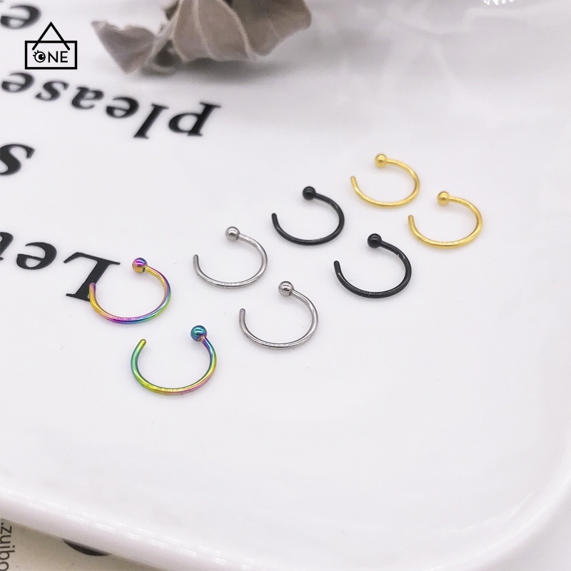 COD❤2Pcs/Set Cincin Tindik Hidung Bibir Palsu Unisex Multicolor Punk Tindik Hidung A one