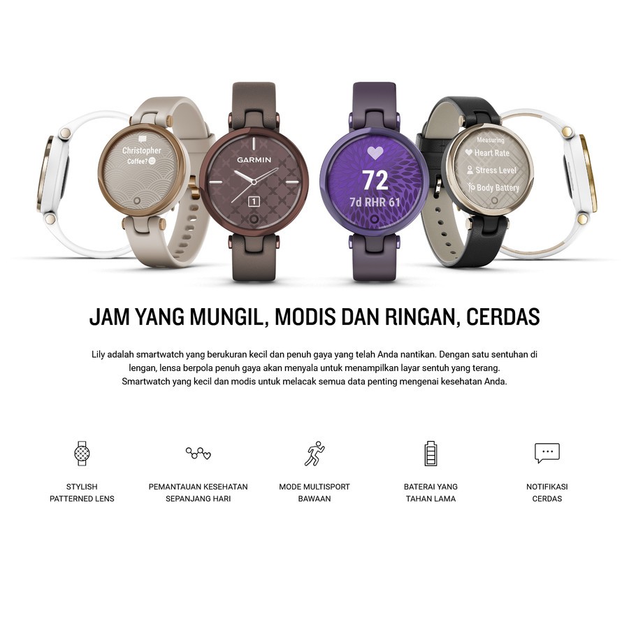 Smartwatch Garmin Lily Stylish Gorilla Glass 3 Garansi Resmi