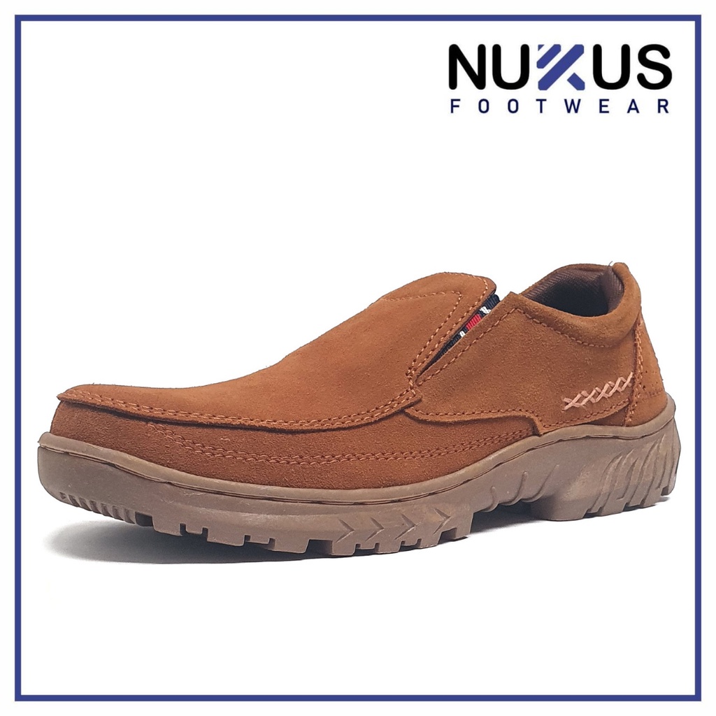 Nukus Footwear Sepatu Pria Slip On Kulit Nubuck Sepatu Kasual Kulit Sapi Asli Coklat Tan - NKS K 02