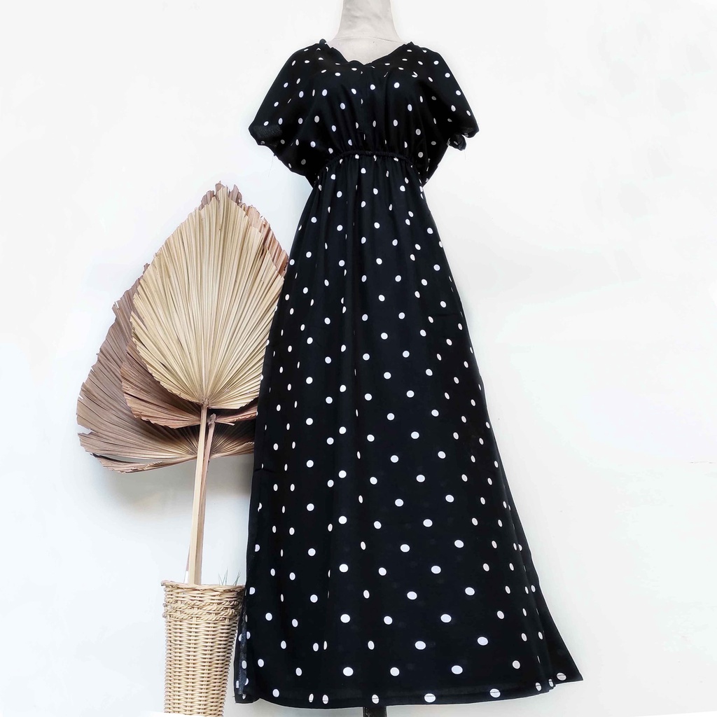 Dress Manohara Bali Panjang Molusca-Polka Hitam