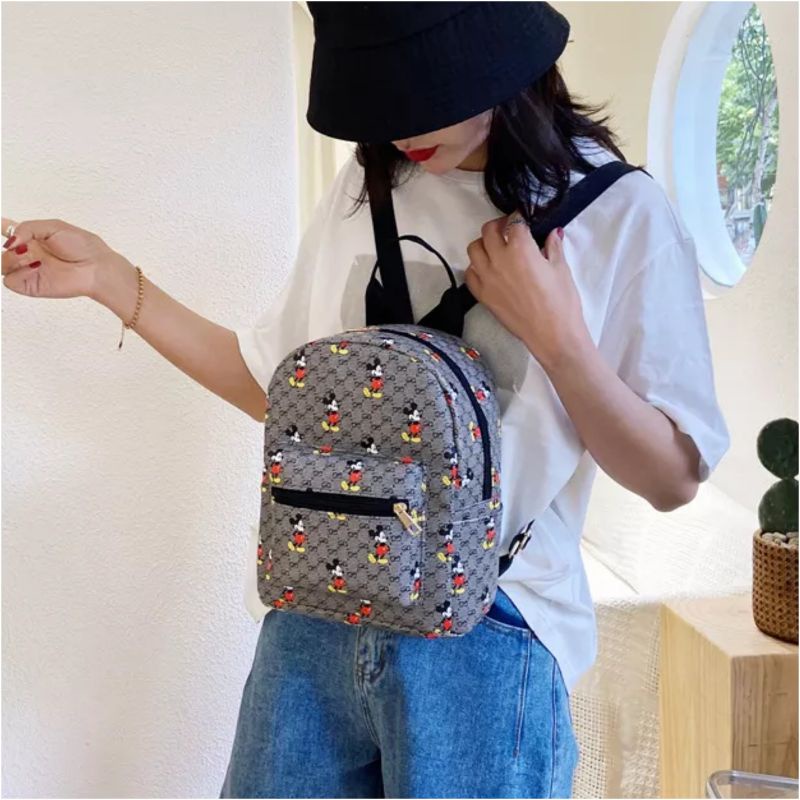 Ransel Kecil Wanita Lucu Motif Mickey Mouse Multifungsi Tas Sekolah Penggunaan Ganda untuk Remaja Perempuan Pelajar Kawaii Mini Ransel Perjalanan Ransel