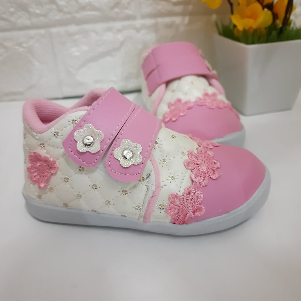 mandirishoestore-SEPATU SNEAKER BUNGA PINK PUTIH PAYET ANAK PEREMPUAN 1-6 TAHUN  BAY05