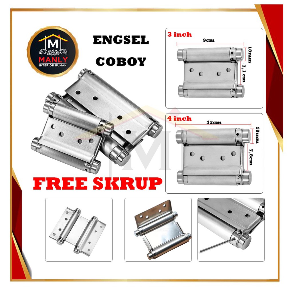 Engsel koboi 3 Inch &amp; 4 Inch/ engsel pintu koboy buka dua arah / engsel pintu dorong