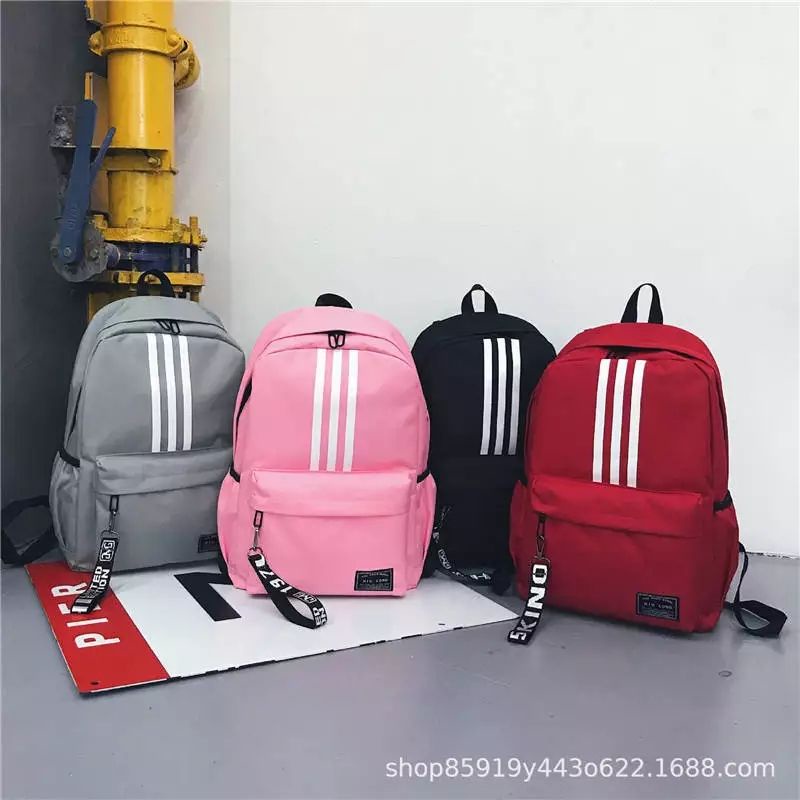 Adidas Fashion Wanita Ransel Garis Tiga untuk Gadis Perjalanan Kapasitas Tinggi Siswa Tas Pria Hitam Tas Laptop