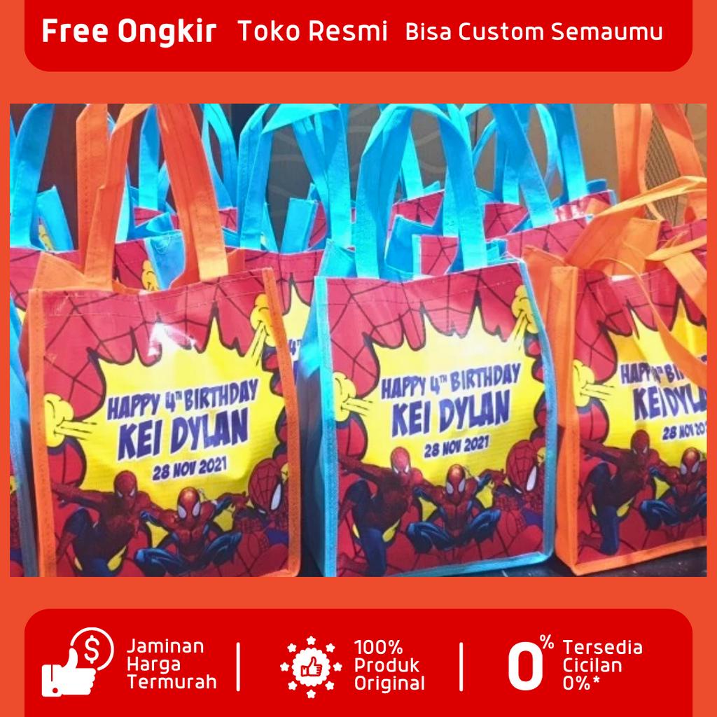 

Tas Goodie bag ultah custom spiderman terbaru spesial favorit anak / Tas Kado / Tas Pesta Hampers / Tas Wisuda