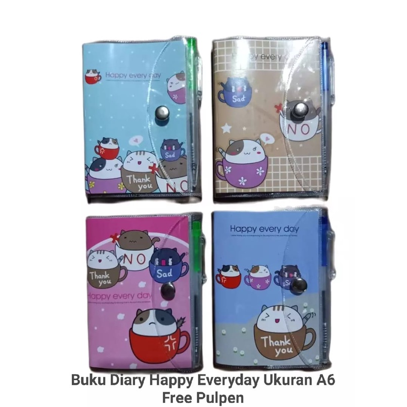 

LJK SHOP - BUKU DIARY NOTES 5003734 HAPPY EVERYDAY AGENDA KANCING A6 (110 HALAMAN) FREE PULPEN