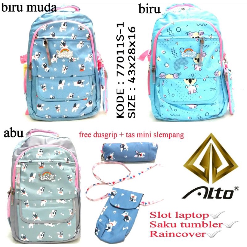 TERBARU TAS RANSEL SEKOLAH ANAK PEREMPUAN ALTO 77011S-1 ADA RAINCOVER WARNA ABU BIRU DAN BIRU MUDA