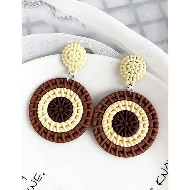 LRC Anting Tusuk Fashion Alloy Resin Round Color Matching Earrings F6267X