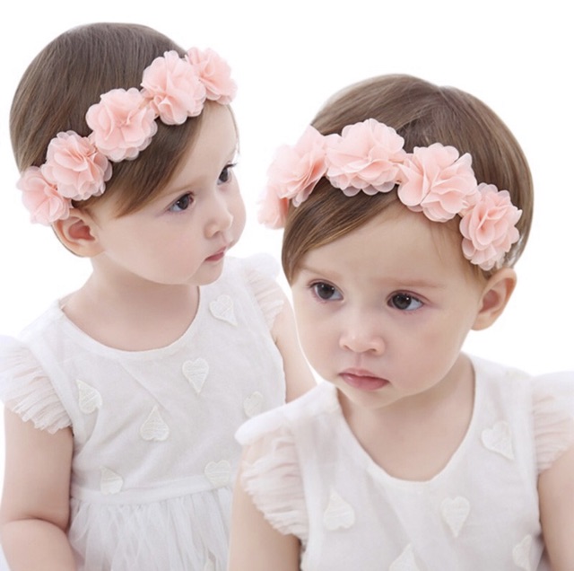 Bandana lucu bayi / Baby Flower Headband Peach Ribbon cute Hair Strap Handmade Girl Hair Accessories