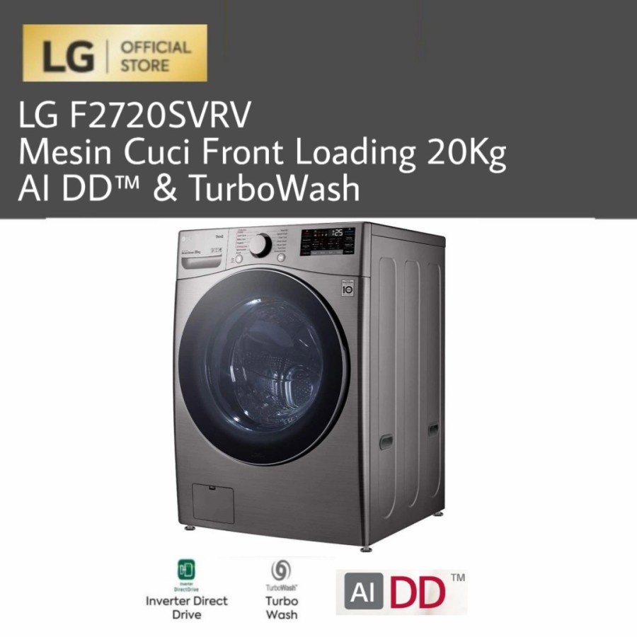 LG F2720SVRV Mesin Cuci Front Loading 20Kg AI DD™ &amp; TurboWash