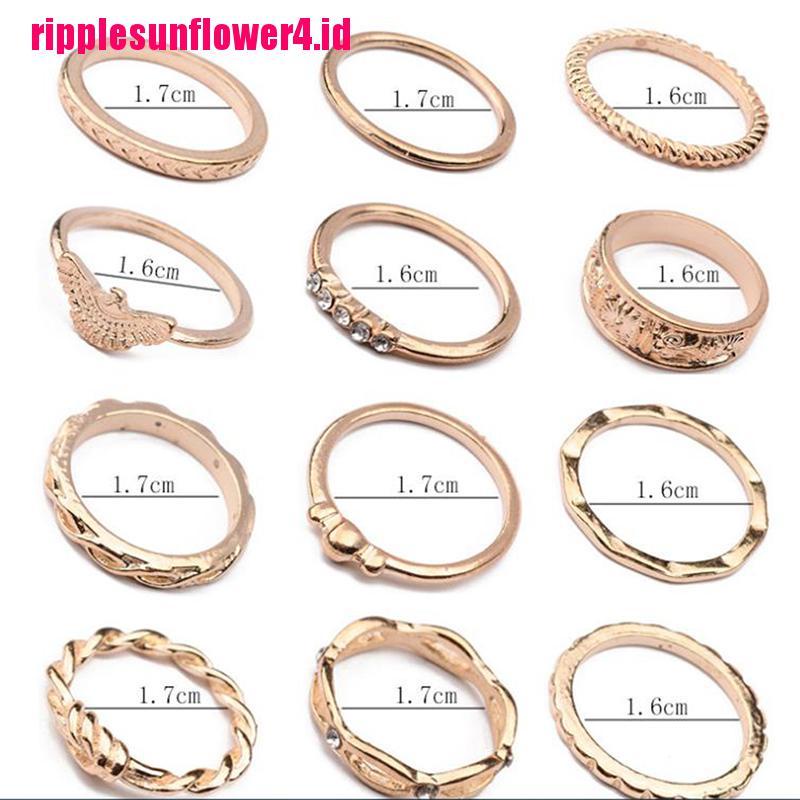 12pcs / set Cincin Gaya Punk Gothic Untuk Wanita