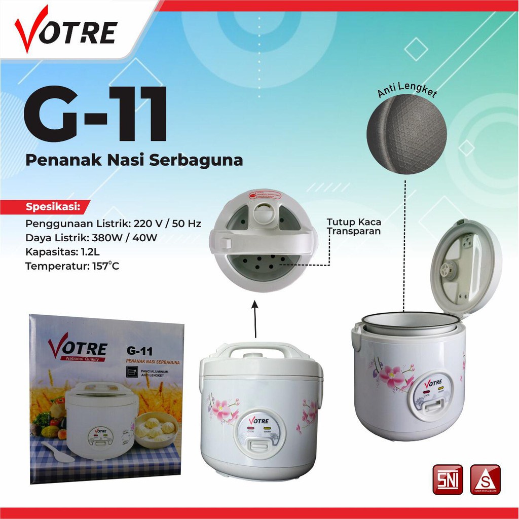 TURUN HARGA !!! RICE COOKER / MAGIC COM / PENANAK NASI SERBAGUNA VOTRE G 11 ( 1.2 Liters )