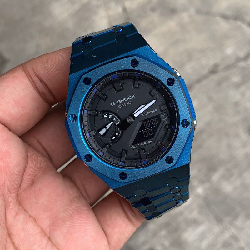 Jam Tangan G-Shock GA2100 GA-2100 Custom Strap dan Bezel Stainless Steel Blue 03