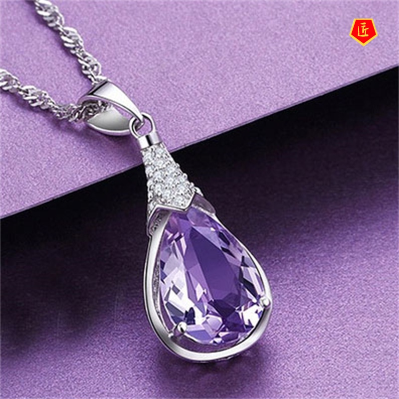 [Ready Stock]Korean Style Amethyst Zircon Wish Stone Pendant Fashion Simple