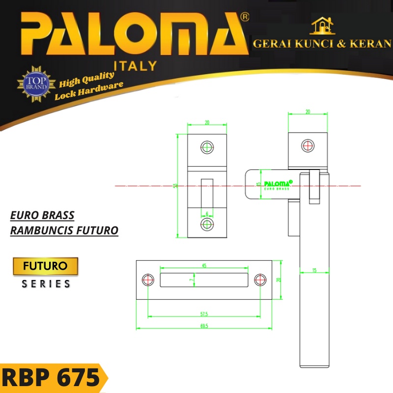 PALOMA RBP 675 RAMBUNCIS KUNCI PENGAMAN JENDELA HITAM MATTE BLACK