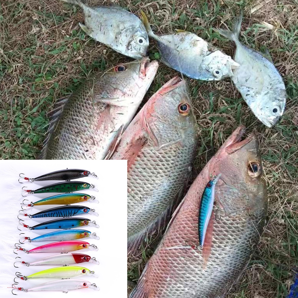 Hengjia 100pcs 9cm / 7.2g Umpan Pancing Ikan Minnow Dengan Kail