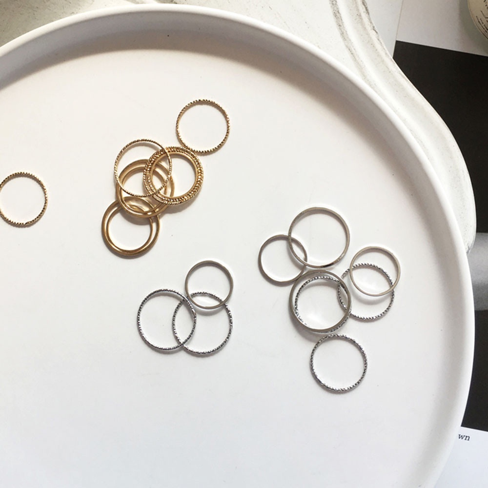 10 buah set cincin kepribadian sederhana cincin jari telunjuk bersama cincin tipis Korea