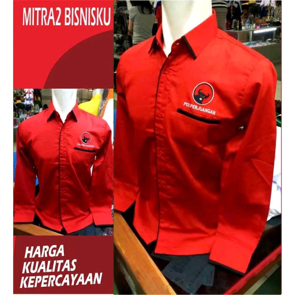 BAJU KEMEJA PARTAI PDI PERJUANGAN FULL BORDIR LENGAN PANJANG