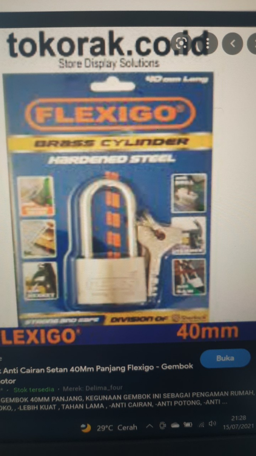 Flexigo Gembok Anti Maling 40 Mm Panjang, Silinder Kuningan Anti Kimia