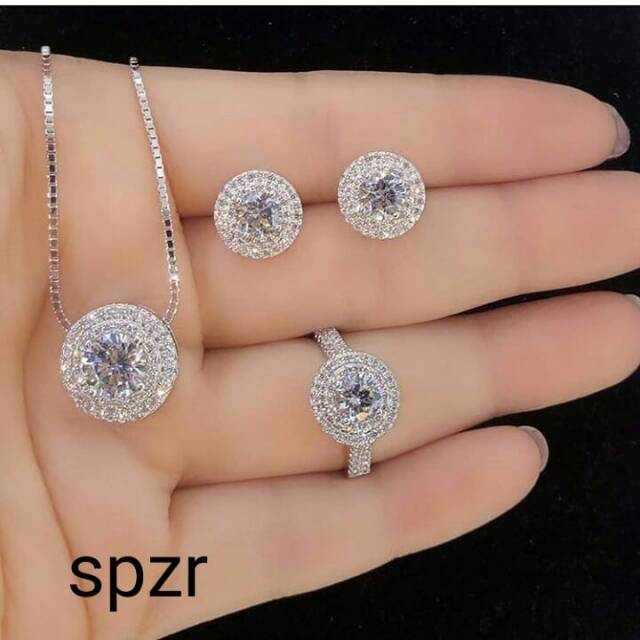 Set Perhiasan Replika berlian eropa ,mewah kalung+ cincin+ anting, anti karat,tahan lama dan kilat