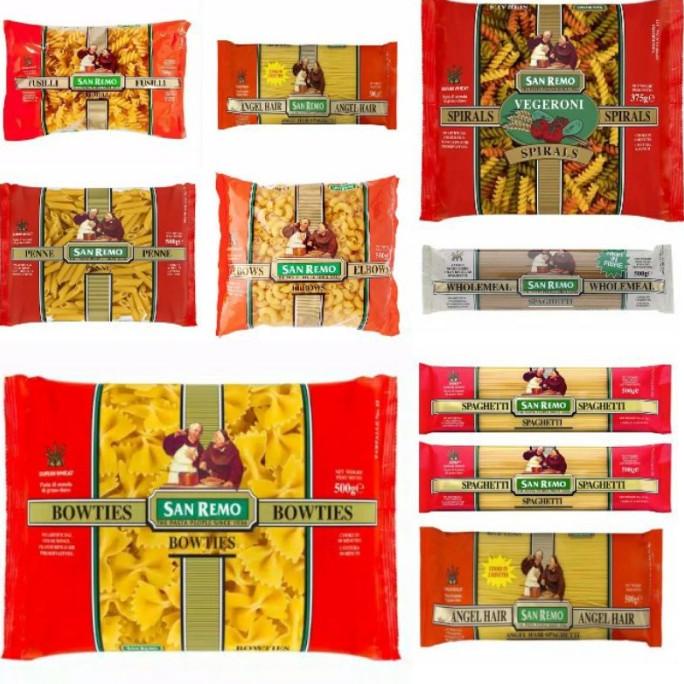 

SAN REMO PASTA 500 Gram gr Spaghetti/ Elbow/ Fettucine/ Fusilli