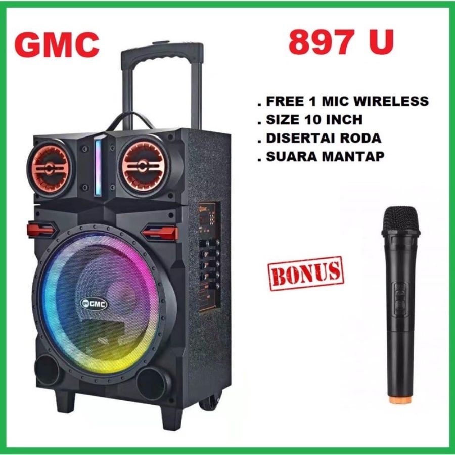 Speaker Portable Amplimeeting Bluetooth GMC 897U 897 U 10in 10 Inch Bonus Mic Wireless