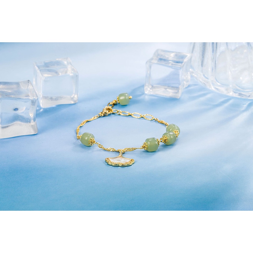 Gelang Giok Putih Bentuk Daun Ginkgo Gaya Retro Untuk Perempuan