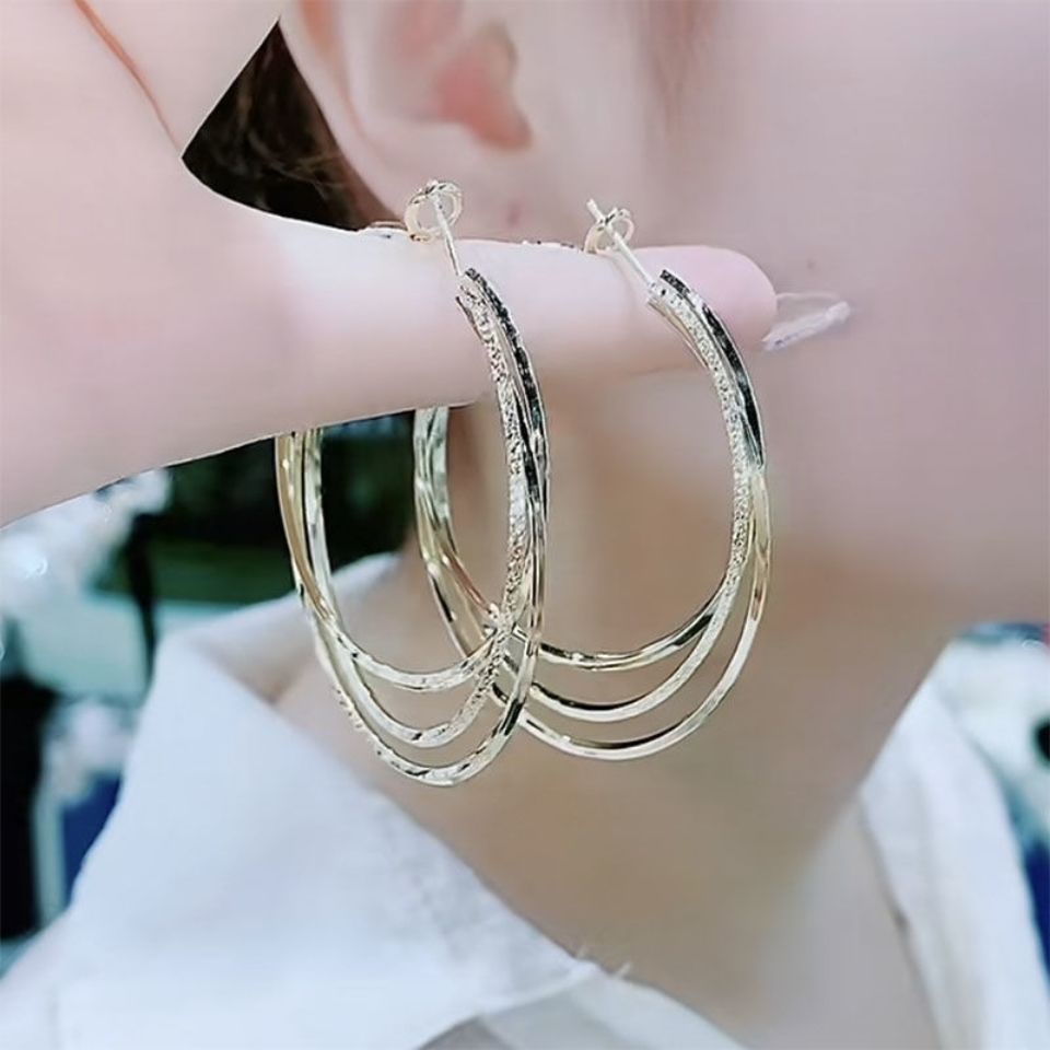 Anting Titanium Korea Bulat Besar 3 Layer Aksesoris Fashion Wanita Kualitas Terbaik ANT96