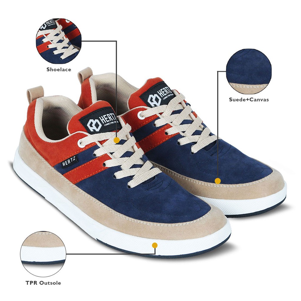 Sepatu Sneaker Pria Model Terbaru H 2840 Brand Hertz Sepatu Kets Sepatu Sekolah Warna Krem Orange