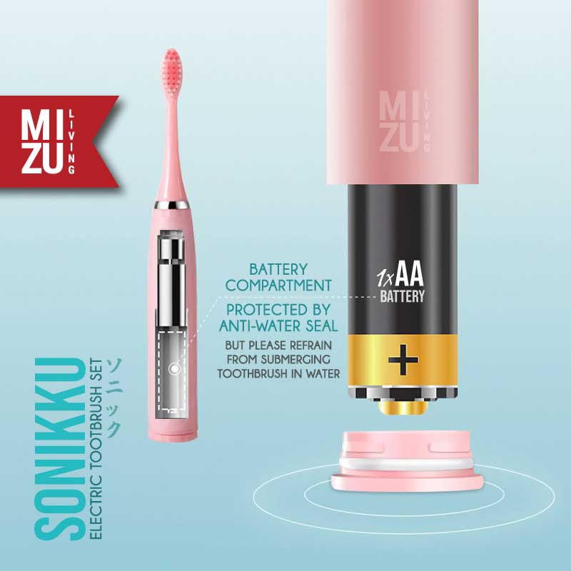 MIZU SONIKKU Electric Toothbrush Set Sonic Vibration Sikat Gigi Elektrik Dewasa Battery